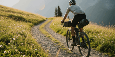 cyclist with frame bags and handlebar roll riding a gravel t 20260331 081618